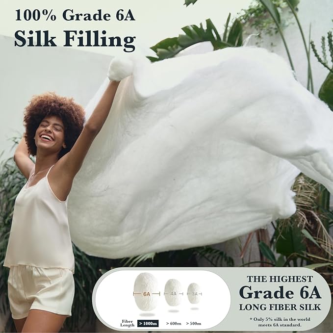 Silk Comforter Queen Size | 100% Mulberry Silk Fill with Organic Bamboo Viscose Shell | Summer Cooling Blanket for Hot Sleepers, Lightweight Breathable All-Season Bedding (Blue, 90"x90")