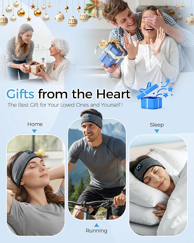Sleep Headphones Bluetooth Headband 5.4, Wireless Headphones with Ultra-Thin HD Stereo Speakers, Soft Breathable Sports Headband for Sleeping, Running, Yoga, Travel, Gifts for Men & Women