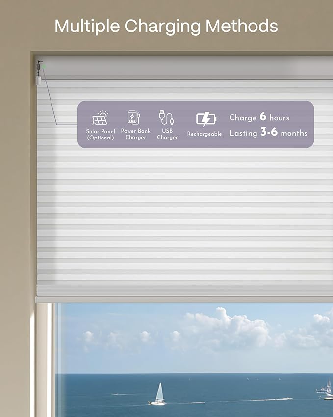 Graywind Motorized Matter Cellular Shades- 60% Blackout 1-3/4"Cell Honeycomb Blinds for Indoor Windows, Compatible with Alexa Google Siri, Custom Size,Pearl White