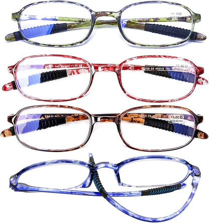 AQWANO 4 Pack Computer Reading Glasses Blue Light Blocking Lightweight TR90 Flexible Frame UV Protection Readers for Women Men, 3.5