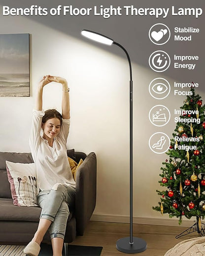 Light Therapy Lamp, 10000 Lux UV-Free Happy Therapy Lamp, Full Spectrum Sunlight Lamp with Remote Control, Light Therapy Floor Lamp with 10 Color Temperature & 6 Brightness & Timer-Black