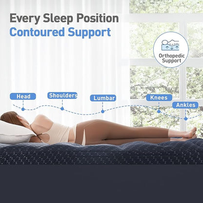 Dual Layer 3 Inch Memory Foam Mattress Topper Full Size, 2 Inch Gel Memory Foam Plus 1 Inch Cooling Pillow Top Mattress Pad Cover, with 8-21 Inch Deep Pocket, Navy Blue