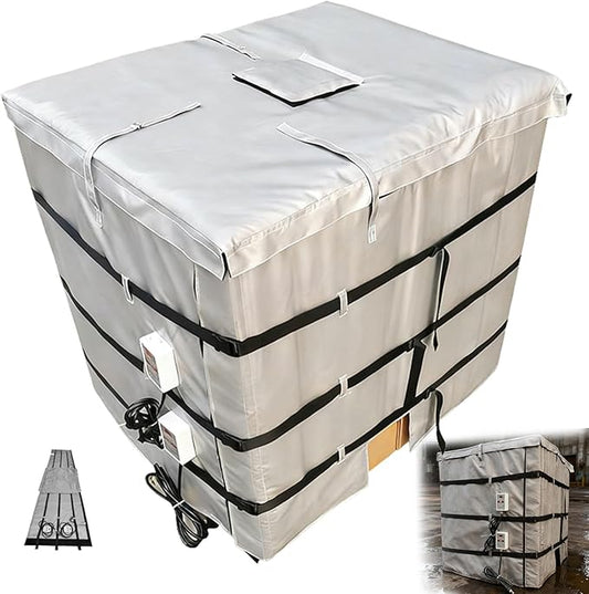 IBC Tote Heating Jacket, IBC Tote Winter Blanket, 1000L, Smart Temperature Control up to 200°C, IBC Tote Blanket with Thermostat, for Petroleum, Chemical, Food Processing Grey