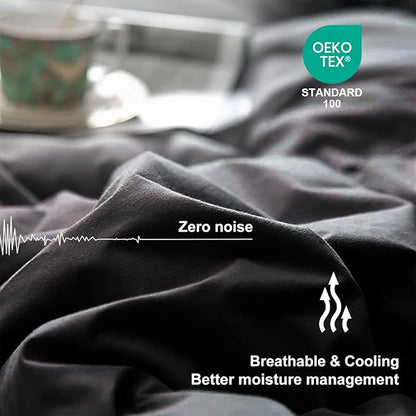 Lightweight Comforter Cooling Black, All Season Duvet Insert Breathable Full Size Summer Bedding, Soft Microfiber Cool Down Alternative Quilt with Corner Tabs, 82x86 inch