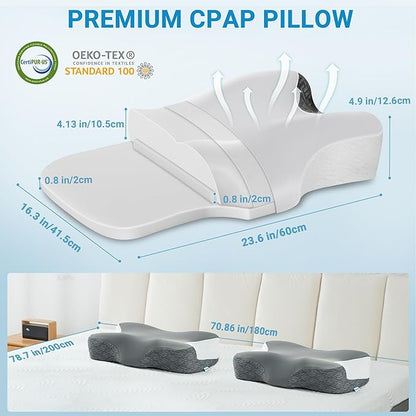 Elviros Cervical Neck Pillow for Neck Pain Relief, CPAP Pillow for Side, Back & Stomach Sleepers, Ergonomic Orthopedic Pillow for CPAP Users to Reduce Air Leaks and Mask Pressure, White