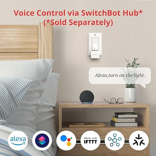 Switchbot Smart Switch Button Pusher (Bluetooth) – Fingerbot for Rocker Switch/One-Way Buttons, App Timer Control, No Wiring, Optional Hub Required for Voice/Remote, White