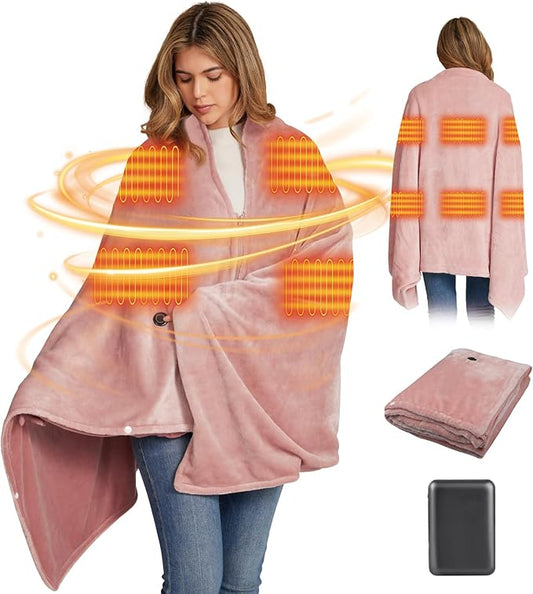 16000mAh Heated Blanket Battery Operated Soft Cordless Heated Blanket Shawl Portable Heated Throw Blanket Poncho Wraps Fast Heating with 3 Heat Levels 6 Heating Zones