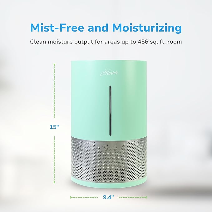 HHE150 Hunter Aspire 4.8L Evaporative Humidifier with PermaWick Filter (4.8L) - Remove Contaminants & White Dust for Clean Mist & Air – Medium Humidifier for Home, Bedroom, or Dorm - Aqua