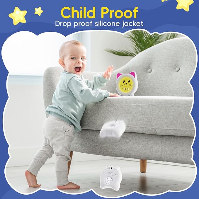 B&H Sleep Trainer Clock for Toddler - Rechargeable Kid Ok to Wake Clock, Cute Cat Girls Alarm Clock, Drop Proof, Night Light, Science-Backed Lighting for Peaceful Sleep and Ready to Rise Mornings