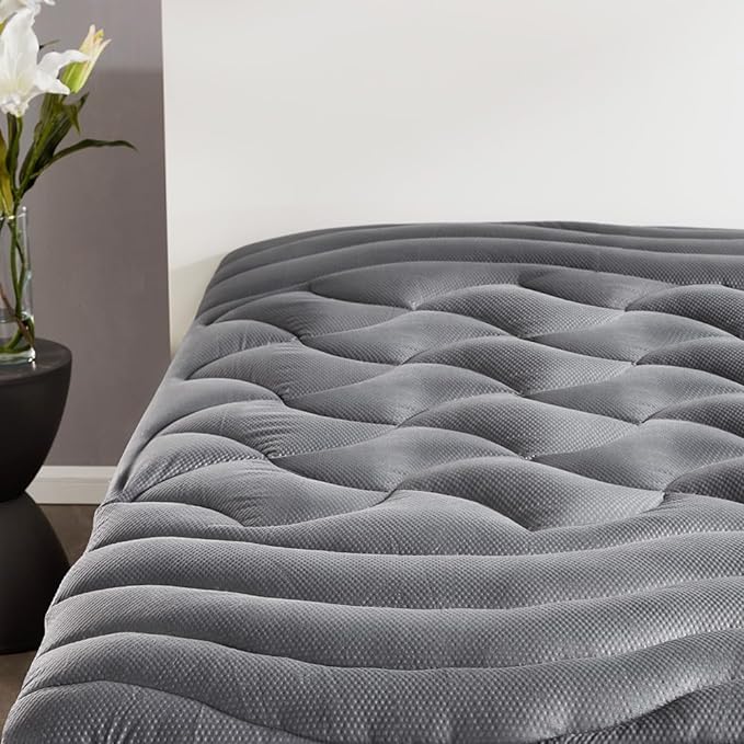 SLEEP ZONE Cooling Twin Mattress Topper for Single Bed, Premium Zoned Cool Mattress Pad Cover, Padded Mattress Protector Breathable Washable, Deep Pocket 8-21" (Grey, Twin, 39 x 75)