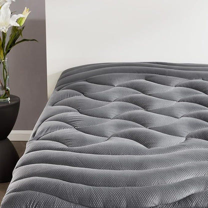 SLEEP ZONE Cooling Twin Mattress Topper for Single Bed, Premium Zoned Cool Mattress Pad Cover, Padded Mattress Protector Breathable Washable, Deep Pocket 8-21" (Grey, Twin, 39 x 75)