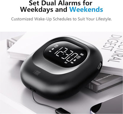 Mesqool Vibrating Alarm Clock for Heavy Sleepers, Battery Operated Rechargeable Bed Shaker Under Pillow, Weekday/Weekend Dual Alarms, Wireless, Cordless, Travel Digital Clock