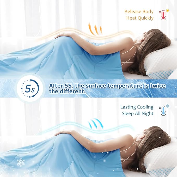 EASELAND Queen Tencel Cooling Comforter for Hot Sleepers - Double-Sided Lightweight and Breathable Fabric for Night Sweats - All Season Cooling Blanket Machine Washable（90x90in, Blue）