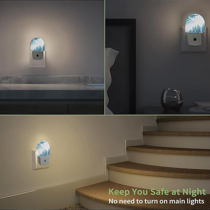 Snowflakes Winter Night Light, Pine Forest Night Light Plug into Wall with Dusk to Dawn Sensor, LED Lamp Energy Saving Lights for Men Women Boys Girls,Lamp for Bedroom Bathroom Hallway