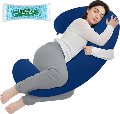 Body Pillow, Long Pillow, Memory Foam Body Pillow, C-Shaped Side Sleep Pillow, Machine Washable Pillowcase, Dark Blue-53”×10”