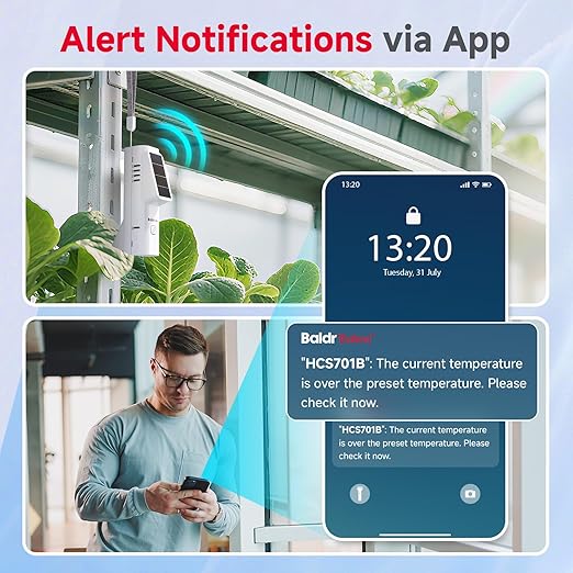 BaldrTherm WiFi Hygrometer Thermometer 6 Pack, Smart Temperature Humidity with App Notification Alert, Date Storage, Remote Monitor for Bedroom, Wine Cellar, Basements(Only Support 2.4G Wi-Fi)