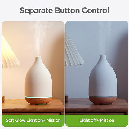 InnoGear Oil Diffuser, 150ML Ceramic Diffuser for Essential Oils Handcrafted Aromatherapy Diffuser Ultrasonic Cool Mist Humidifier with 2 Mist Modes Waterless Auto Off for Room Office, White