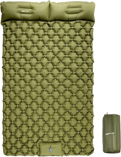 Night Cat Inflatable Double Sleeping Pad Mat Bed with Foot Pump and Double Pillow for Camping Backpacking Hiking Ultra-Light Compact Comfortable 77"x 47"