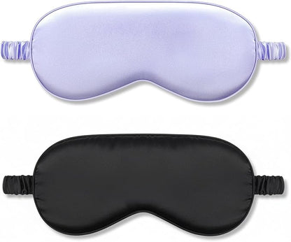 2Pack Silk Sleep Mask,IEKEODI Eye Mask for Sleeping，Elastic Blackout Eye Mask & Blindfold for Full Night's Sleep,Travel and Nap(Black+Purple)