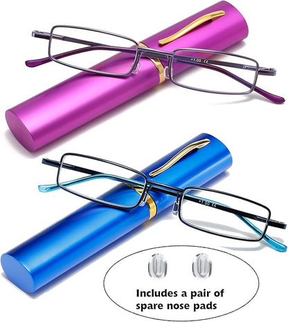 Blue Light Blocking Reading Glasses - Slim Pocket Readers with Pen Clip Case Mini Lightweight Readers