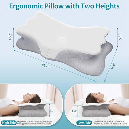 Cervical Pillow for Neck Pain Relief - Memory Foam Ergonomic Neck Support Pillows for Sleeping with Cooling Pillowcase, Orthopedic Contour Pillow for Side, Back and Stomach Sleepers