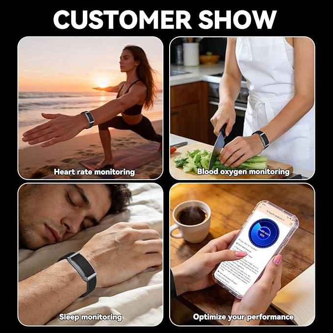2026 Latest Screenless Fitness Tracker Band, Activity & Sleep Tracking Wearable with App Sync, Lightweight Waterproof Fitness Band for Men and Women (Black)