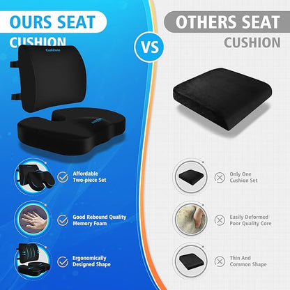 Seat Cushion, Lumbar Support Pillow with Adjustable Strap-Chair Cushions for Sciatica Pain Relief-with Washable Cover for Car, Travel and Wheelchair, Black, X-Large