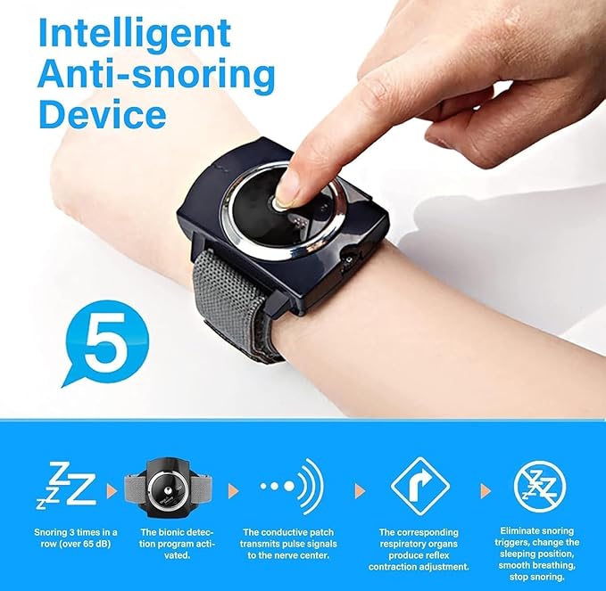 Anti-Snoring Device, Smart Wristband with Bionic Detection, Sleep Position Monitor, Conductive Patch Technology, Designed to Reduce Snoring Improve Nighttime for Men & Women
