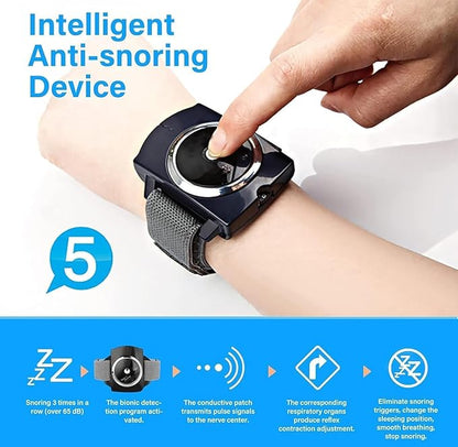 Anti-Snoring Device, Smart Wristband with Bionic Detection, Sleep Position Monitor, Conductive Patch Technology, Designed to Reduce Snoring Improve Nighttime for Men & Women