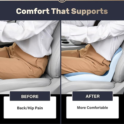 Coverado Car Seat Cushion and Lumbar Support Pillow One Piece, Memory Foam Ergonomic Back Support Driving Seat Cushion for Back Pain, Non-Slip Washable Cushion for Car, Driver, Office