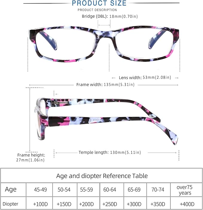 Henotin 5-Pack Reading Glasses Blue Light Blocking Anti Eyestrain Computer Reading Glasses for Women and Men Readers (Mix Color-C1, 2.00, Diopters)