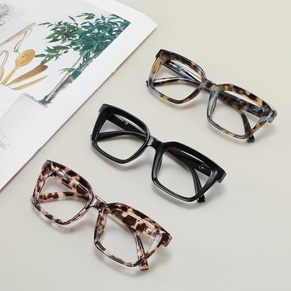 XVXV Reading Glasses for Women Men - Blue Light Blocking Readers Oversize Oprah Square Anti Glare/Eyestrain Spring Hinge