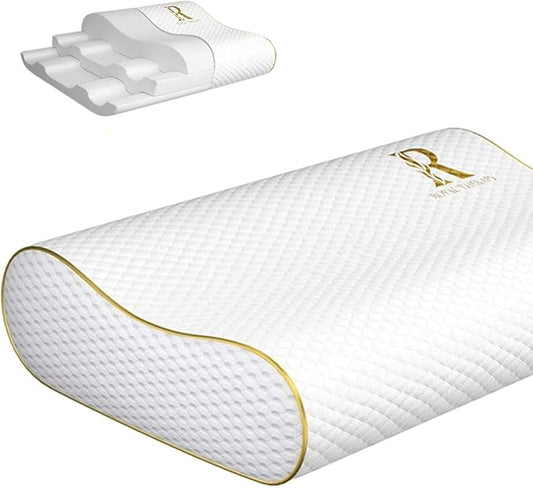 Royal Therapy Memory Foam Pillow, Queen Neck Pain Relief, Contour Cervical Pillow, for Neck and Shoulder Pain, Side, Back and Stomach Sleeper, 24x14x5 inches