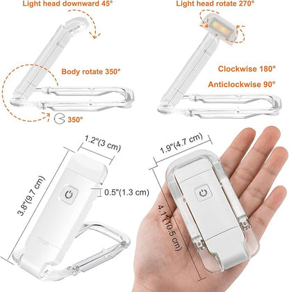 BIGLIGHT Amber Book Reading Light, LED Clip on Book Lights, Reading Lights for Books in Bed, Small Book Light for Kids, USB Rechargeable, 2 Brightness Adjustable for Eye Protection, White