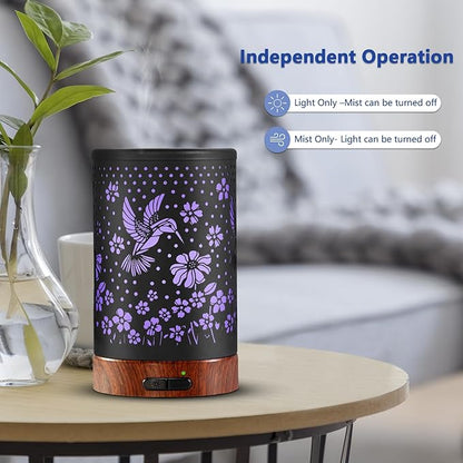 Essential Oil Diffuser Aromatherapy Diffuser - Metal Aroma Diffuser for Home 150ml Ultrasonic Cool Mist Diffuser with 7 Colors Light Auto Shut-Off Protection for Home Office Decor & Gift(Hummingbird)