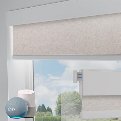 Motorized Blinds No Drill Automatic Blinds for Windows Cordless Roller Shades Electric Blinds with Remote Control Smart Blinds (Linen, 30 x 72)