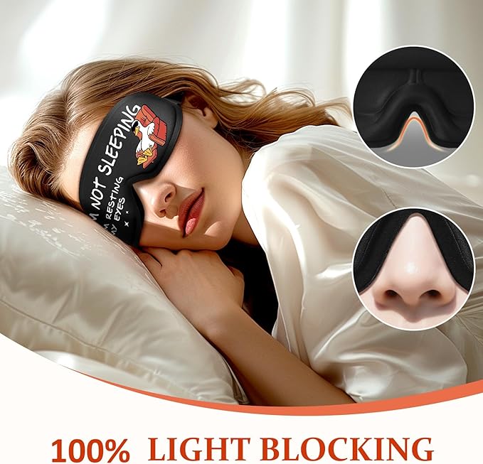 Funny 3D Zero Pressure Sleep Eye Mask for Men Women Side Sleeper, Adjustable Blackout Soft Breathable Eye Masks for Travel Nap Night Sleep, Humorous Gift Stocking Stuffers (Resting My Eyes)