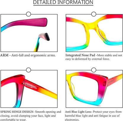 REAVEE Oversized Square Reading Glasses Oprah Style for Women, Blue Light Blocking Large Frame Computer Readers Spring Hinge