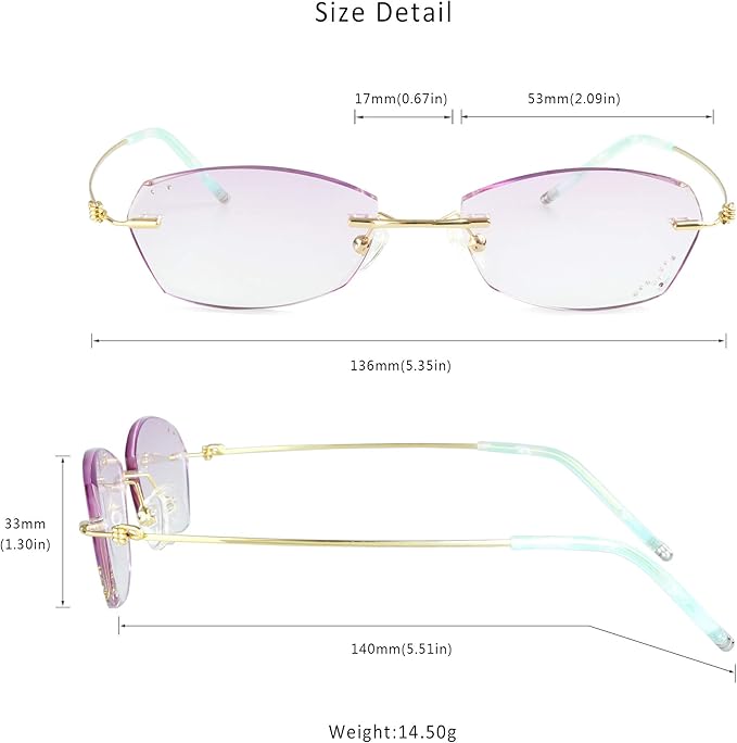 LifeArt Blue Light Blocking Glasses,Computer Reading Glasses,Rimless Frame Tinted Lens with Diamond,Stylish for Women (+3.50 Magnification)