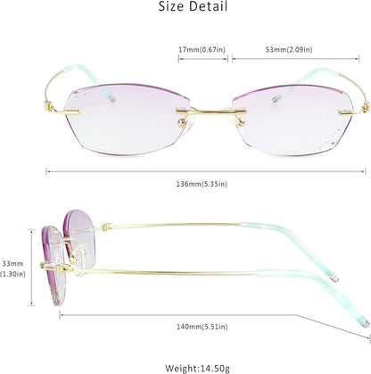 LifeArt Blue Light Blocking Glasses, Computer Reading Glasses, Anti Blue Rays, Reduce Eyestrain, Rimless Frame Tinted Lens with Diamond, Stylish for Women (+2.00 Magnification)