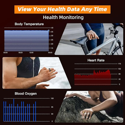 Smart Ring for Women Men, Fitness Tracker Ring with Body Temperature, Heart Rate, Blood Oxygen, Sleep Monitor, Calories, No Subscription Fee, IP68 Waterproof for iPhone & Android (Gold, #11)