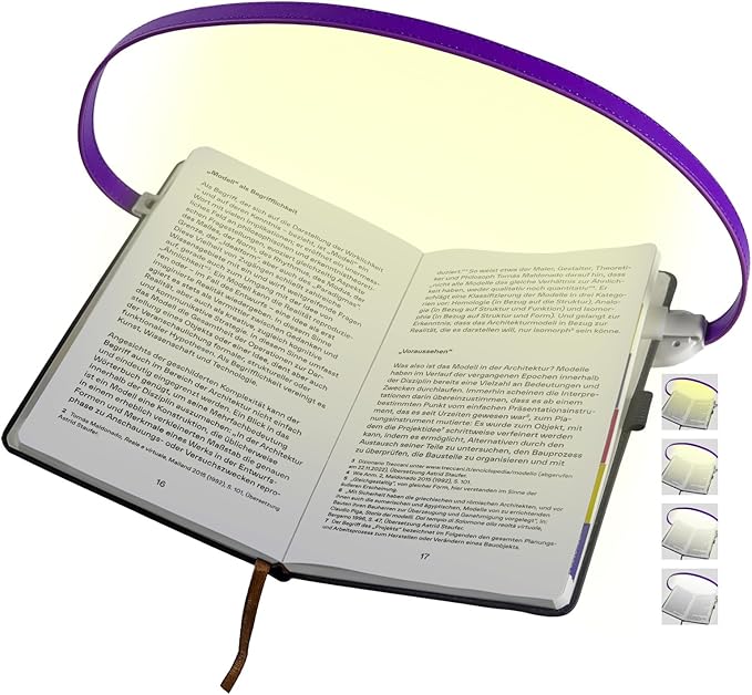 Rechargeable Book Light for Reading, 12 LED Eye-Care Reading Light, 4 Color Temperatures, Stepless Dimming, No Flicker, Evenly Distributed Lighting for Books, Perfect for Reader (Purple)