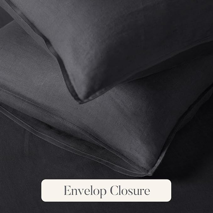 DAPU 100% Linen Duvet Cover Set - Pure Natural French Flax Linen with Corner Ties and Zipper Closure Soft Breathable Durable for Hot Sleepers 1 Duvet Cover 2 Pillowcases (Dark Gray, Full/Queen)