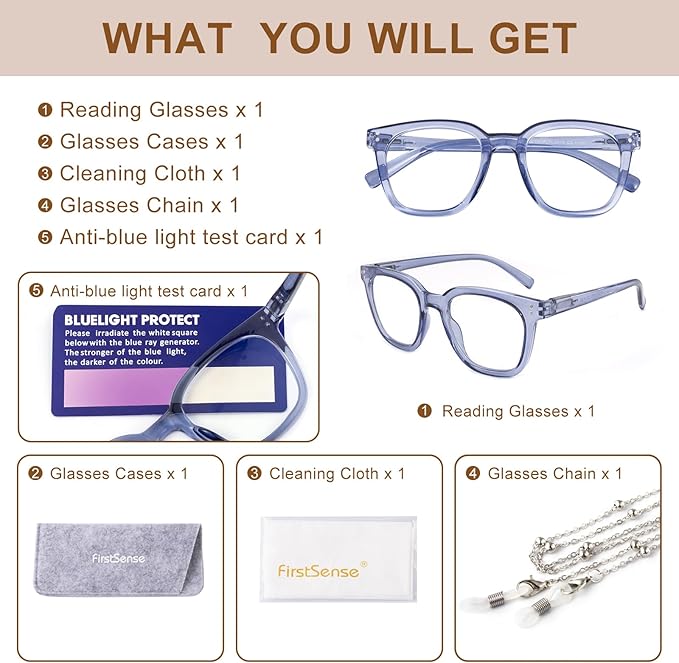Reading Glasses for Men Women Blue Light Blocking with Spring Hinge, Blocking Readers Anti UV Ray Filter Eyeglasses, Square Computer Reader Glasses，Transparent Deep Blue，+2.5