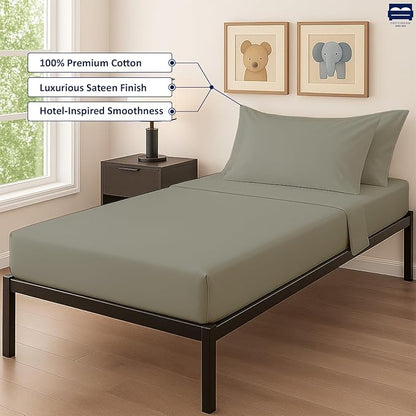 Cottingon 33"x75" Cot Sheet and Pillow Case 4 Piece Set, 100% Egyptain Cotton Soft Bedding Perfect for Rollaway, Folding, Guest Bed Frame, Fits Upto 7" Deep Mattress, Light Grey Solid