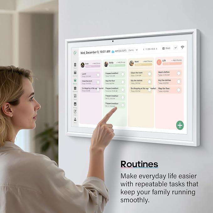 Digital Calendar 15.6 Inch Smart Electronic Family Planner with Chore Chart Display, IPS HD Touch Screen with WiFi App Control, Share Photos, Videos and Sound Reminder,white