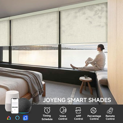 Motorized Light Filtering Roller Shades with Remote Control, Electric Smart Shades Compatible with Alexa and Google, Rechargeable, Customizable Size (Textured Beige)