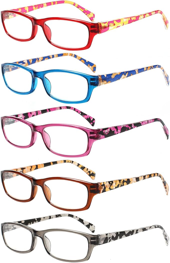 Kerecsen Reading Glasses 5 Pairs Fashion Ladies Readers Spring Hinge with Pattern Print Eyeglasses for Women (Multicolor -8, 5.0)