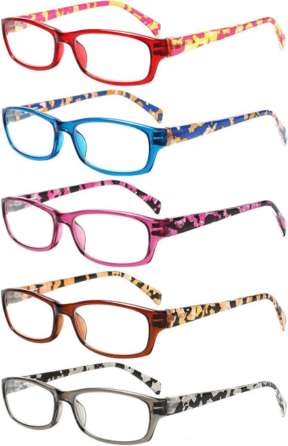 Kerecsen Reading Glasses 5 Pairs Fashion Ladies Readers Spring Hinge with Pattern Print Eyeglasses for Women (Multicolor -8, 6.0)