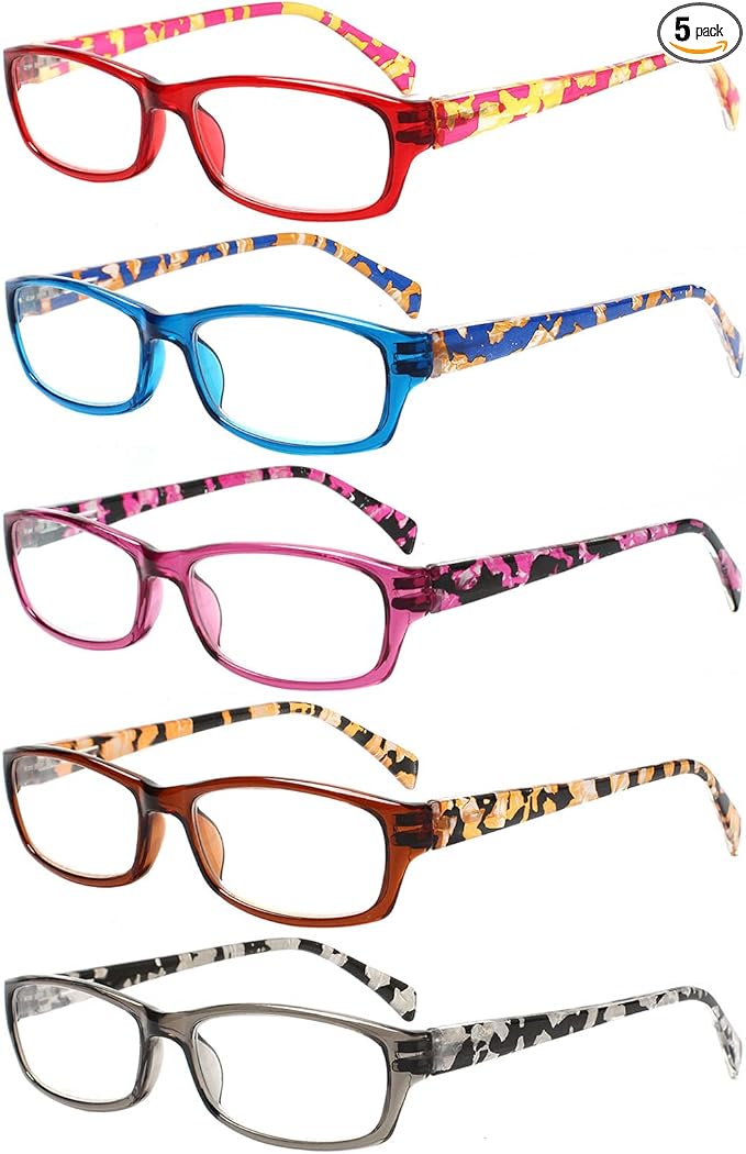 Kerecsen Reading Glasses 5 Pairs Fashion Ladies Readers Spring Hinge with Pattern Print Eyeglasses for Women (Multicolor -8, 2.75)